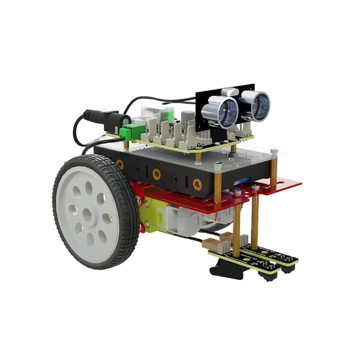 The Mars Rover course kit, assembled: a two-wheeled rover with ultrasonic sensor